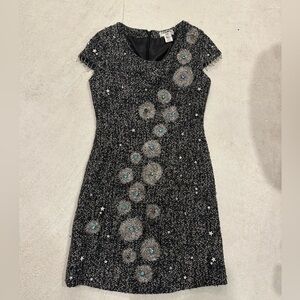 Black and White Tweed Midi Dress